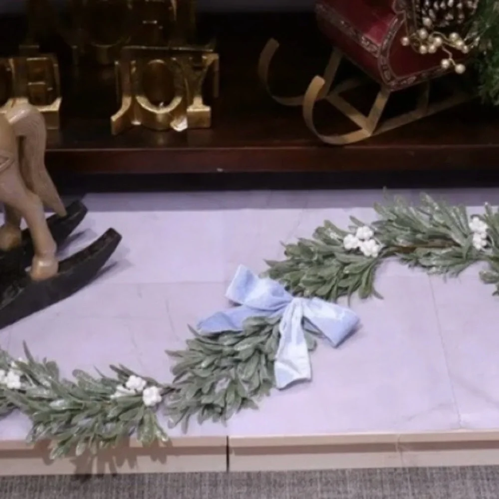 6 Foot Elegant Garland Featuring Bows Greenery & White Berries, HOLIDAY WEDDING